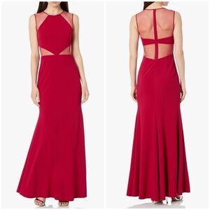 JS Collection Ottoman Gown with Illusion Mesh Cut Outs Sleeveless Red Sz 2